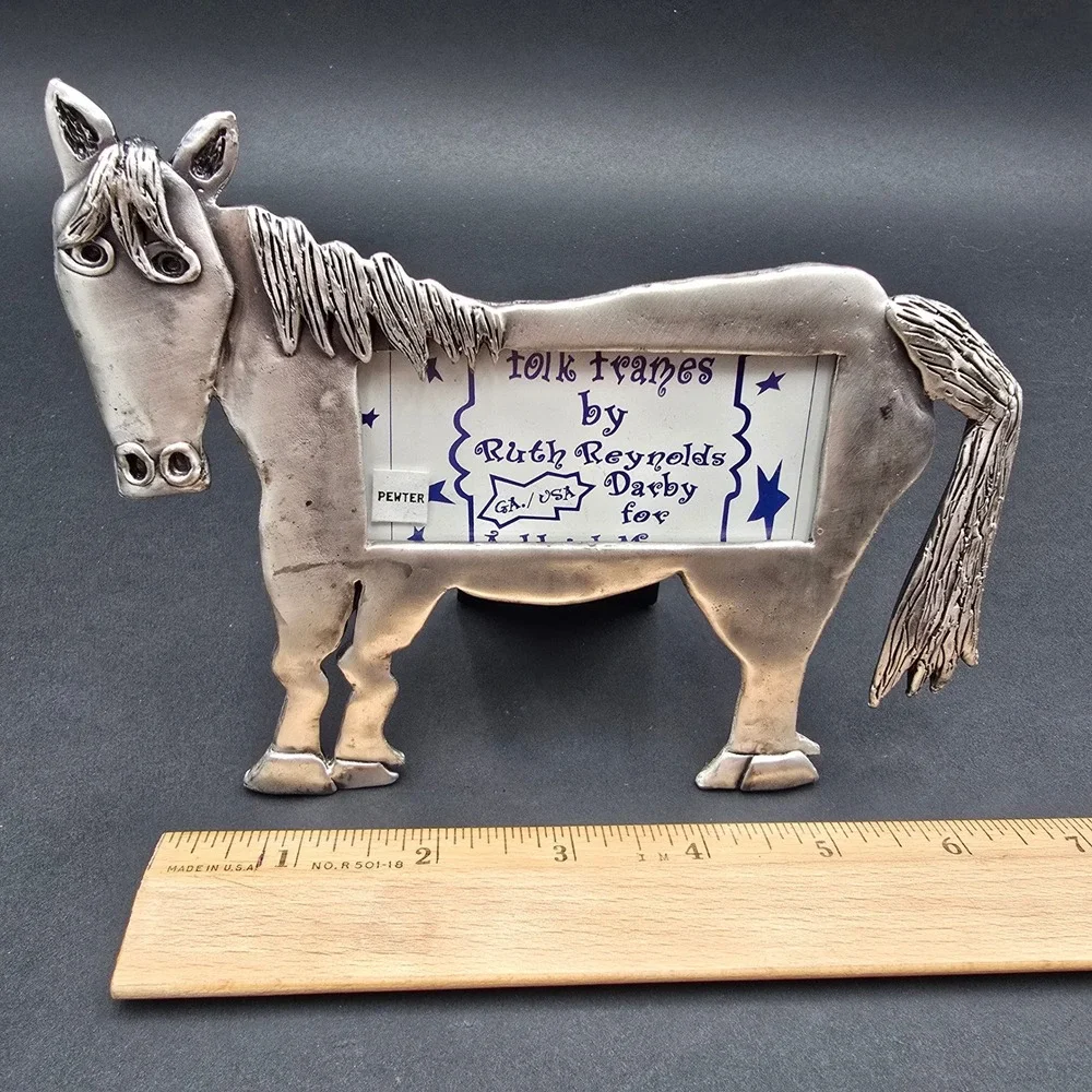 Ashleigh Manor Ruth Reynolds Darby Pewter Horse Folk Art Picture Frame 3x2